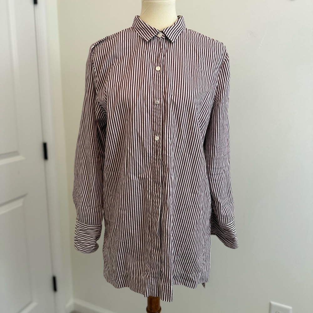 J. Jill Women's Striped Button Down Shirt - Maroon and White‎